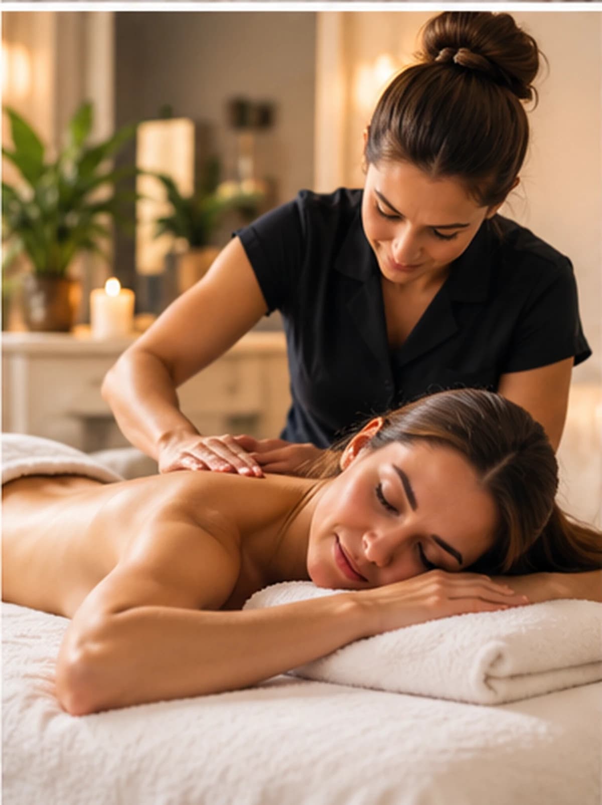 Profissional a realizar uma massagem de relaxamento nas costas de uma cliente