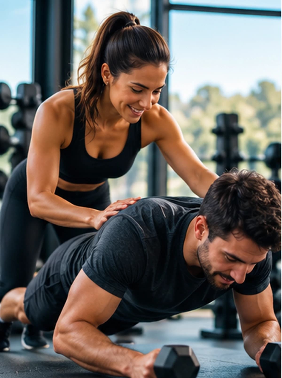 Profissional a orientar uma pessoa durante um treino